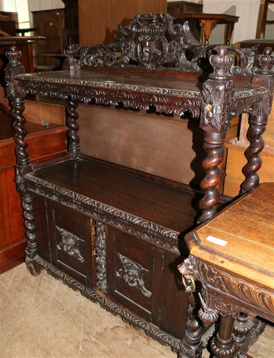 Carved oak dumb waiter